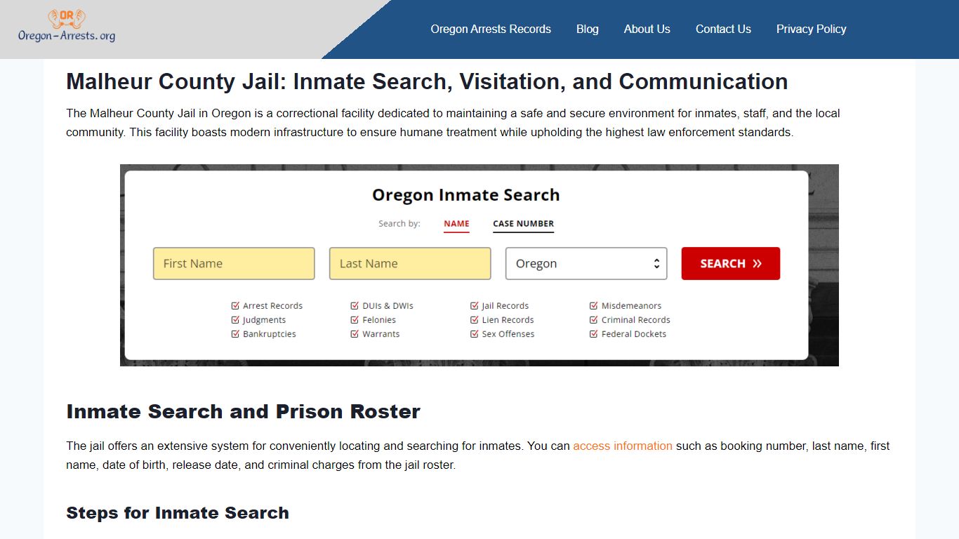 Malheur County Jail: Inmate Search, Visitation, and Communication